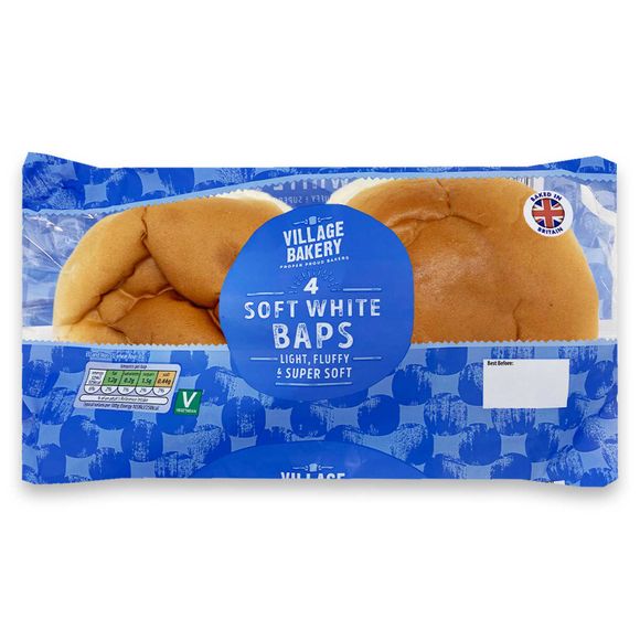 Village Bakery Soft White Large Baps 4 Pack